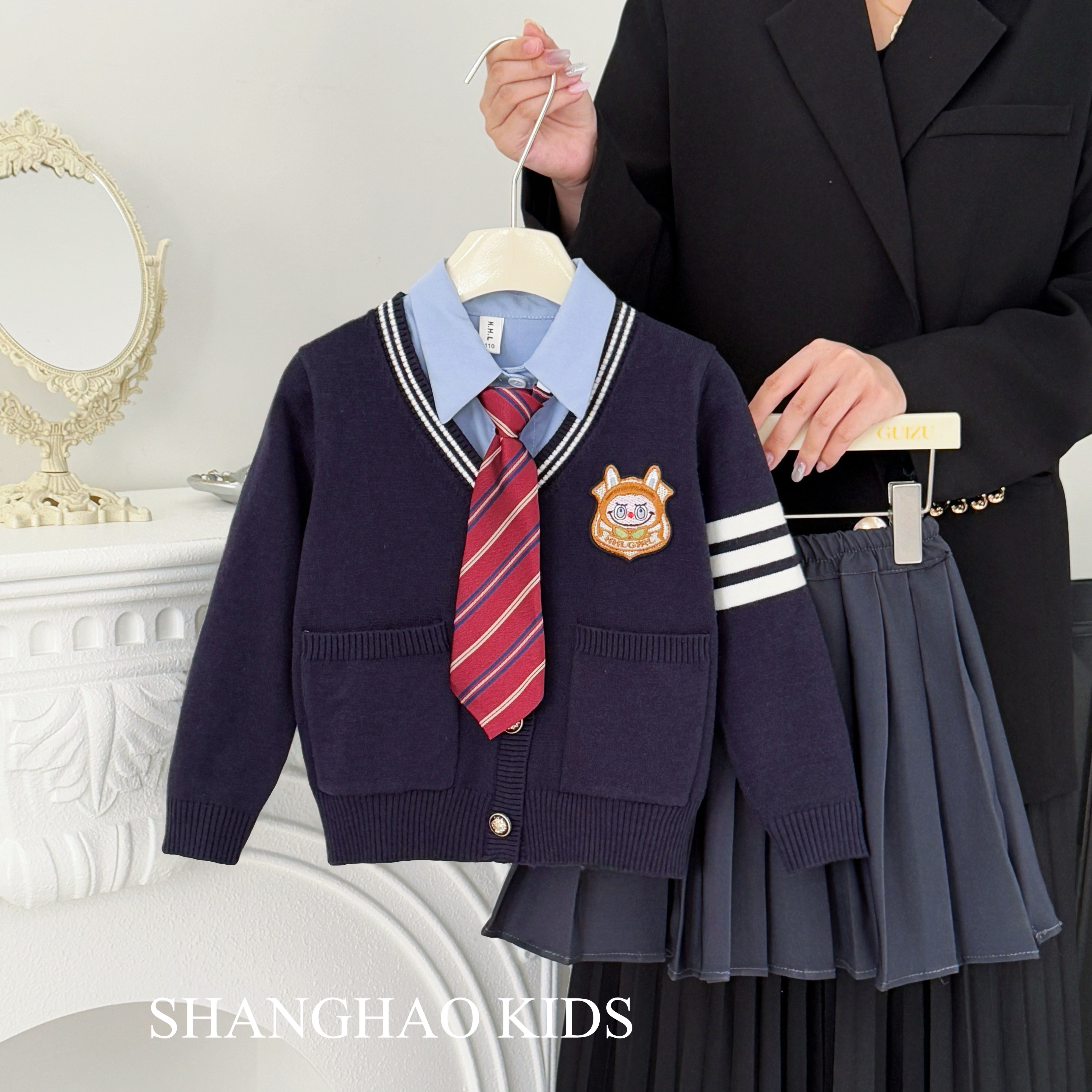 女童学院风套装秋冬2025新款小女孩洋气针织毛衣外套衬衫jk百褶裙