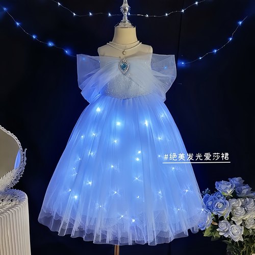 女童夏季冰雪奇缘爱莎发光裙子