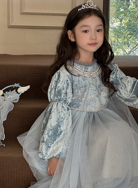 爱莎公主裙女童连衣裙秋冬季洋气儿童爱沙连衣裙高端elsa礼服裙子