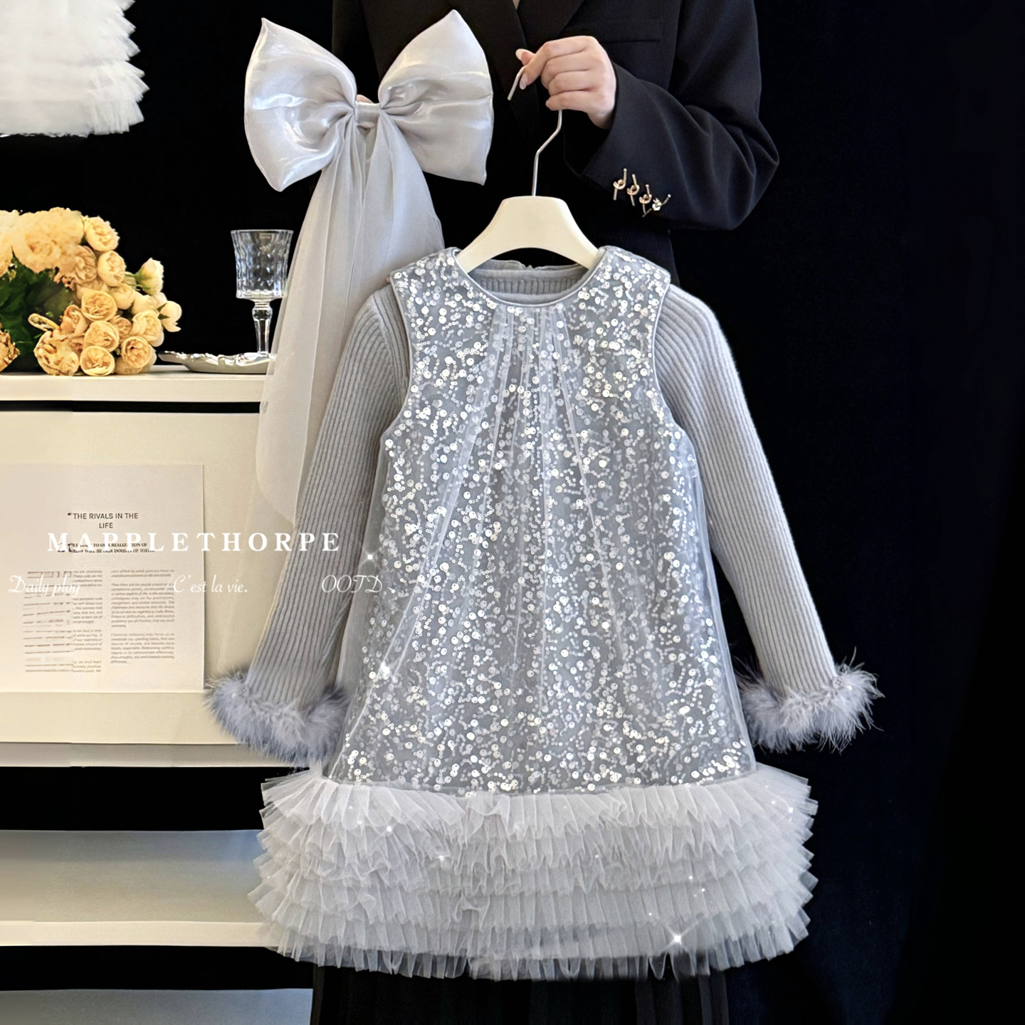 女童春秋季时髦亮片公主背心裙