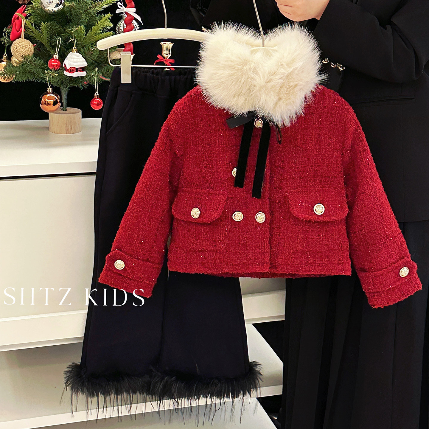 女童红色拜年服2026新年衣服儿童加厚小香风外套喇叭裤时髦过年服,童装/婴儿装/亲子装,套装,淘宝优惠券,粉丝福利购,淘宝优惠卷