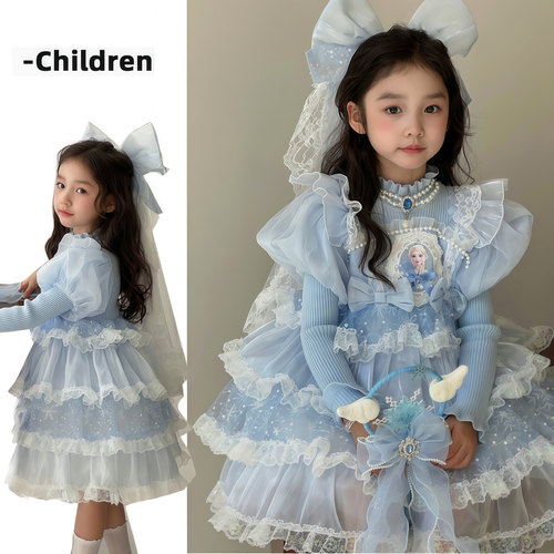 女童秋冬冰雪奇缘爱莎公主毛衣裙