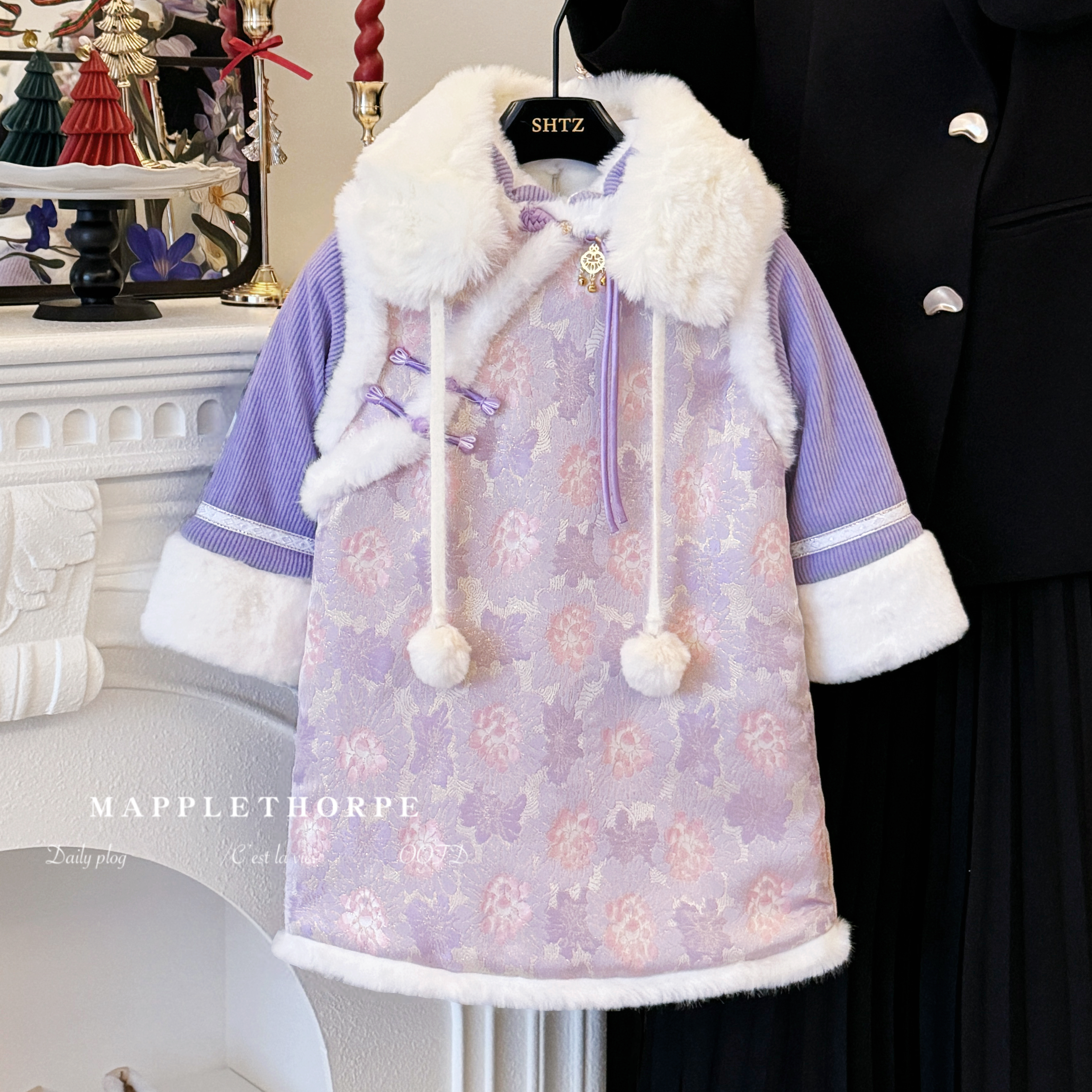 女童秋冬加绒中国风宝宝连衣裙