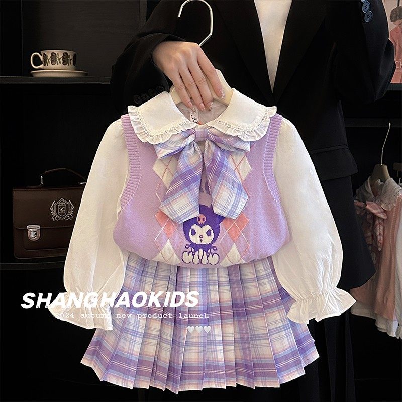 女童库洛米套装秋装2025新款儿童学院风针织马甲衬衫jk百褶裙套装,童装/婴儿装/亲子装,套装,淘宝优惠券,粉丝福利购,淘宝优惠卷