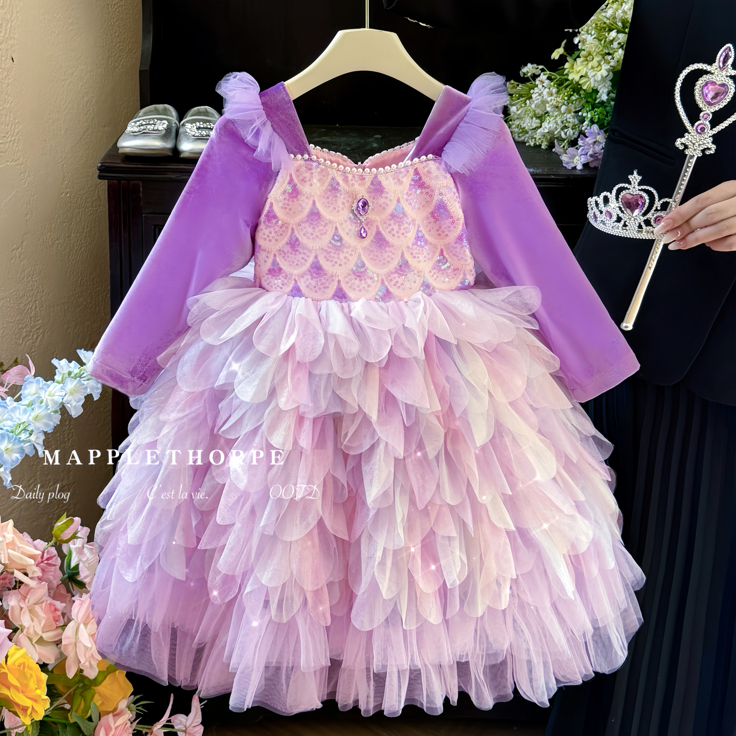 女童美人鱼公主裙秋装儿童绝美蓬蓬裙高端女孩生日礼服长袖连衣裙