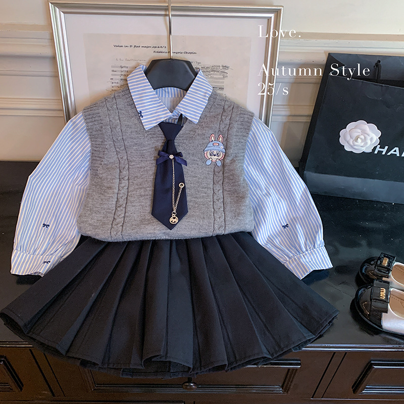 女童韩版春秋季套装学院风三件套