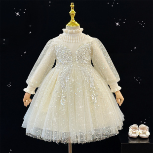 女童连衣裙秋冬2025新款毛衣裙儿童生日公主裙洋气白色高级感礼服