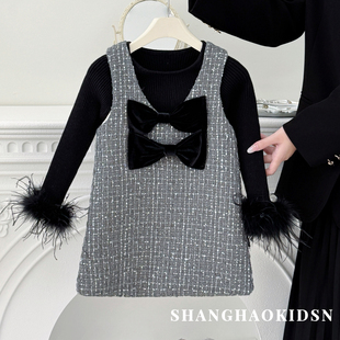 女童小香风套装秋冬款儿童高级感毛呢背心裙富家千金感宴会礼服裙