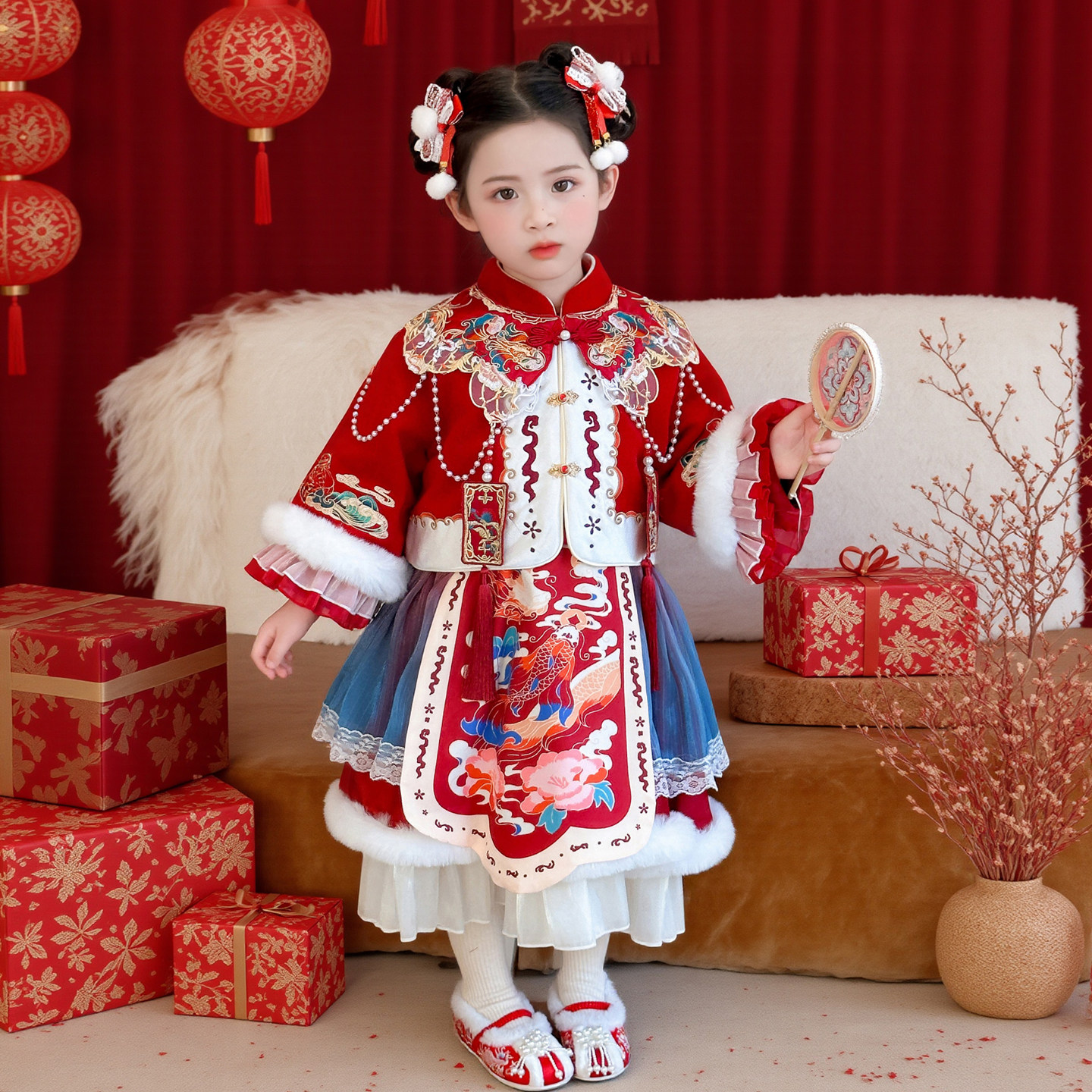 拜年服女童马面裙套装冬季2026新款加厚唐装儿童中国风加绒连衣裙,童装/婴儿装/亲子装,连衣裙,淘宝优惠券,粉丝福利购,淘宝优惠卷