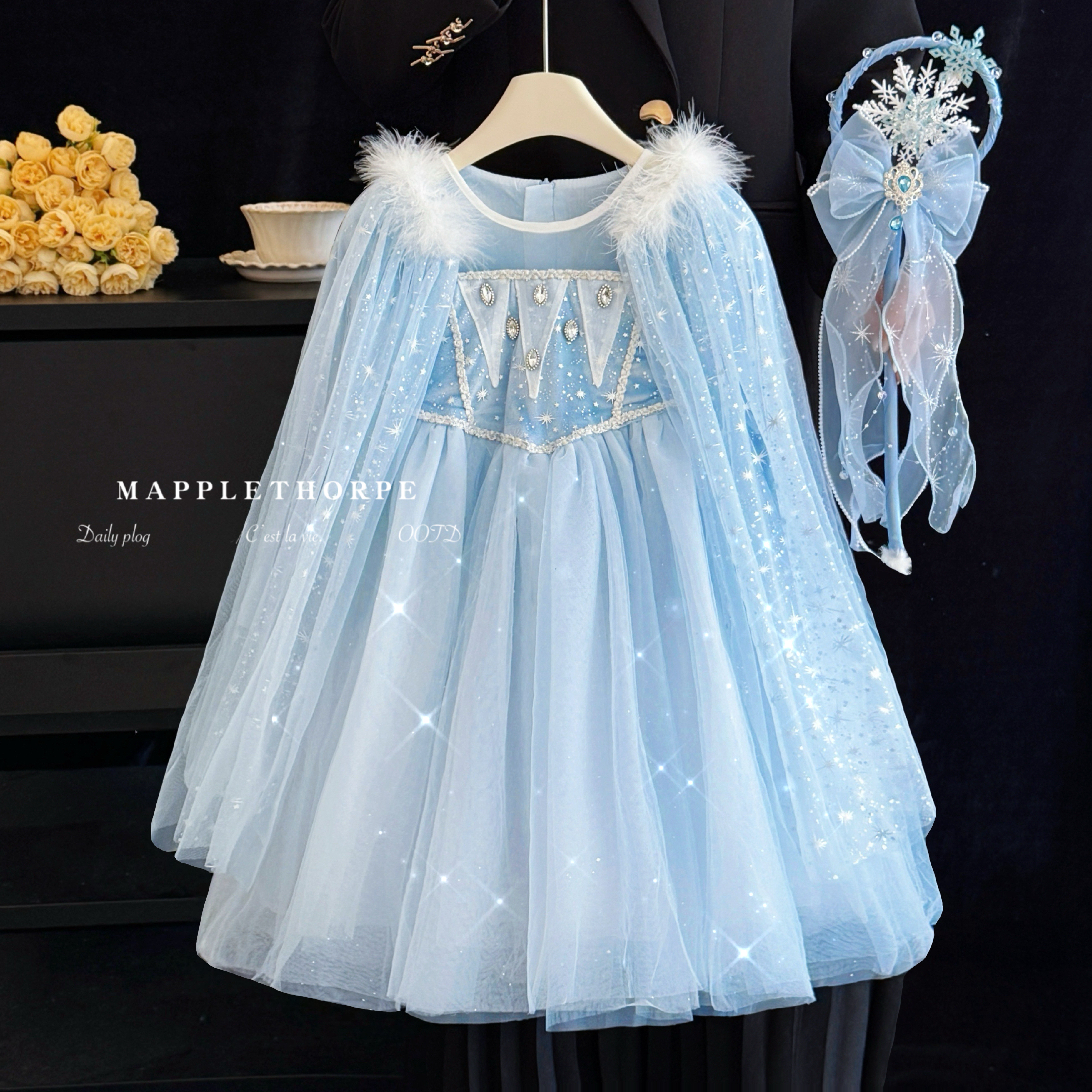 女童爱莎公主裙高级感丝绒礼服裙