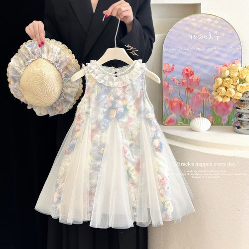 女童夏季莫奈花园无袖网纱公主裙