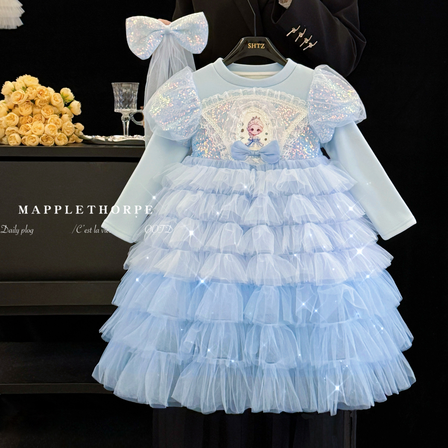 女童秋冬季洋气艾莎公主连衣裙