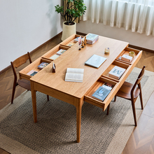 北美樱桃木书桌长方形餐桌客厅多人抽屉工作学习桌实木大泡茶桌子