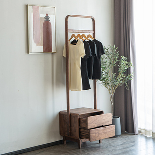 北美黑胡桃木衣帽架家用全实木衣架落地卧室现代简约室内挂衣架子