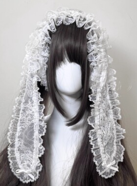 三尾树 纯白蕾丝兔耳三角巾配饰Lolita发饰