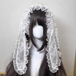 三尾树 纯白蕾丝兔耳三角巾配饰Lolita发饰