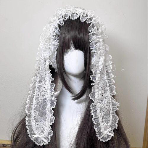 三尾树纯白蕾丝兔耳三角巾