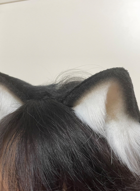 三尾树预约黑猫耳兽耳定金仿真毛绒kc发夹头饰黑白耳朵头箍
