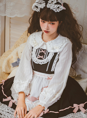 三尾树Lolita现货奶油熊长袖衬衣可爱熊耳内搭