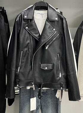 2024男装秋冬季仿皮拉链机车风夹克皮衣外套4391400 800 8491/400