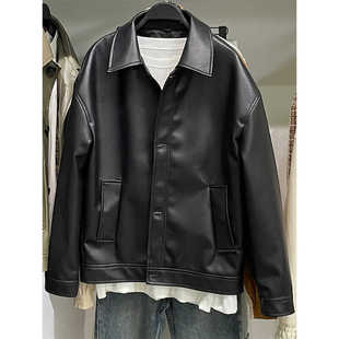 仿皮翻领欧美休闲pu夹克皮衣外套 柜599 男装 新款 8281654 秋季