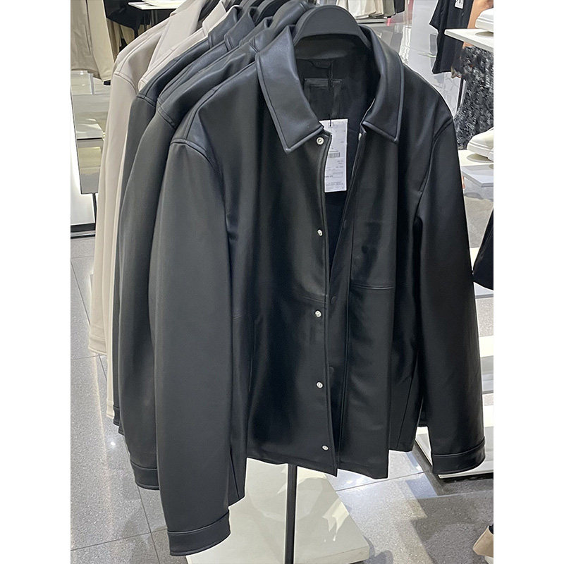 柜429！24秋季新男装仿皮修身拉链翻领长袖夹克pu皮衣外套6318321