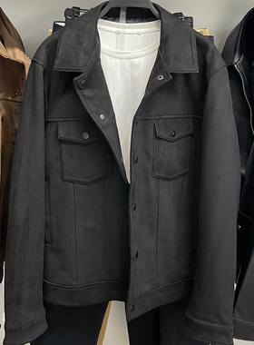 2025秋冬款男装欧美简约休闲仿麂皮绒翻领夹克外套潮 8281288 800