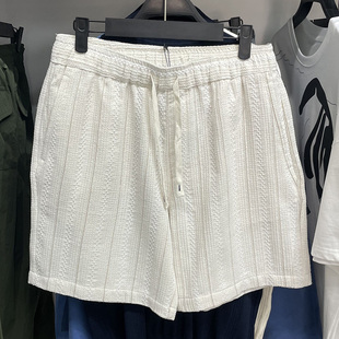 直筒休闲弹力系带休闲短裤 2025夏季 条纹纹理修身 男装 4140152 新品