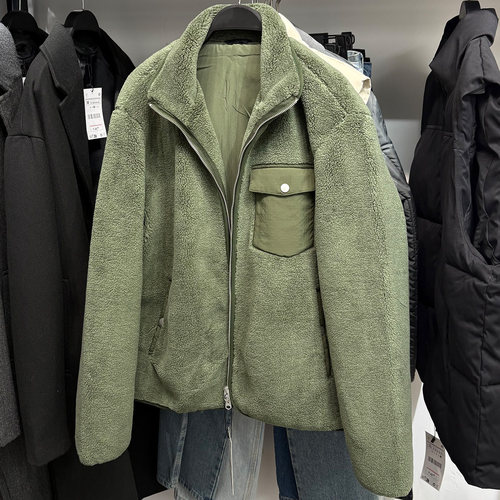 秋冬新款男装立领仿羊羔绒夹克宽松抓绒ZA男士外套 8281900 401