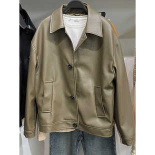 翻领pu软皮夹克外套高级机车皮衣休闲上衣潮 秋季 柜599 2024男装