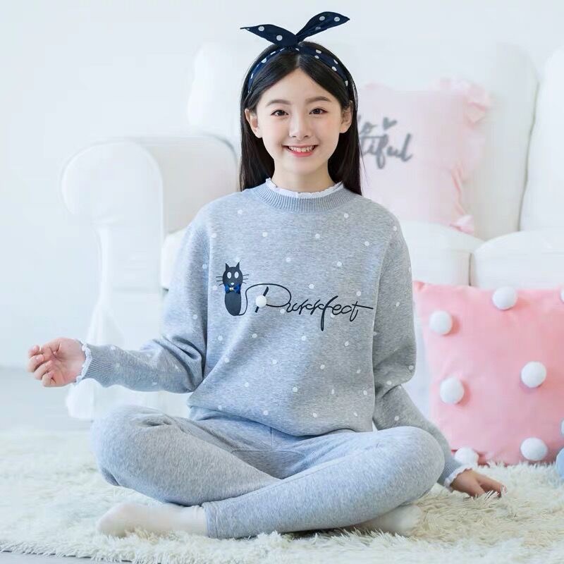 保暖内衣女套装加绒加厚纯棉少女初中高中学生秋衣秋裤女大童女孩