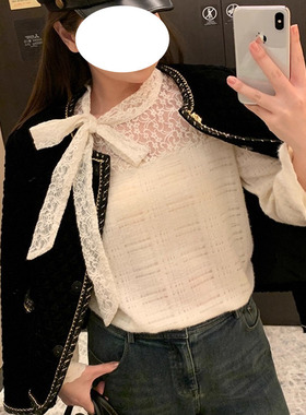 NAZ那子大码冬季新款蕾丝修身打底衫胖mm洋气设计感镂空显瘦上衣