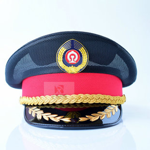 黑色全网布透气夏季铁路高铁轻轨列车员站长大盖帽保安帽大檐帽子