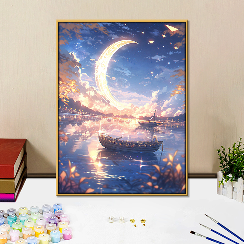 月亮海景diy数字油画客厅挂画