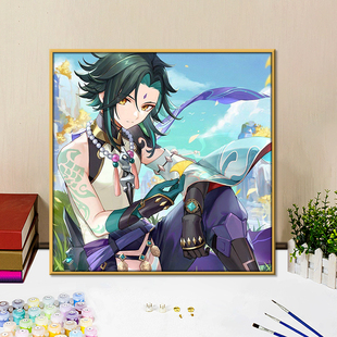 原神数字油画diy填色画魈丙烯画三眼五显仙人数字画手工礼物挂画