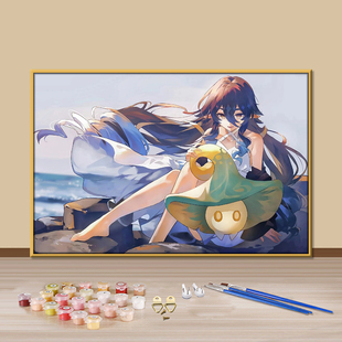 原神莱依拉数字油画diy填色画手工定制油彩画简单涂鸦丙烯画挂画