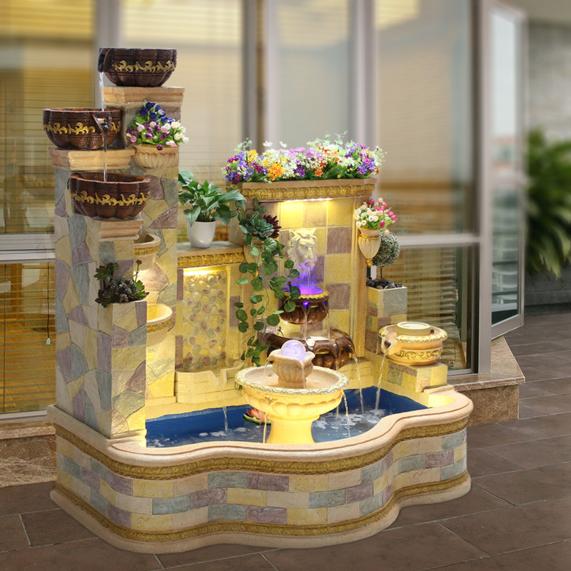 大型欧式假山流水景喷泉鱼池庭院家居客厅阳台落地循环幕生财摆件