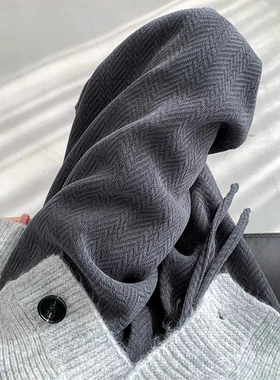 灰色人字纹阔腿裤女秋冬款高腰垂感直筒窄版运动雪尼尔加绒针织裤