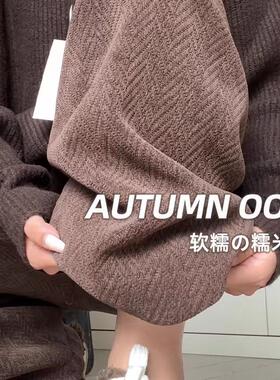 雪尼尔人字纹阔腿裤女秋冬季2024新款休闲直筒高腰加绒垂感拖地裤