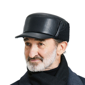 中老年人真皮帽子男士 冬季 羊皮保暖平顶护耳鸭舌帽加绒爷爷老人帽