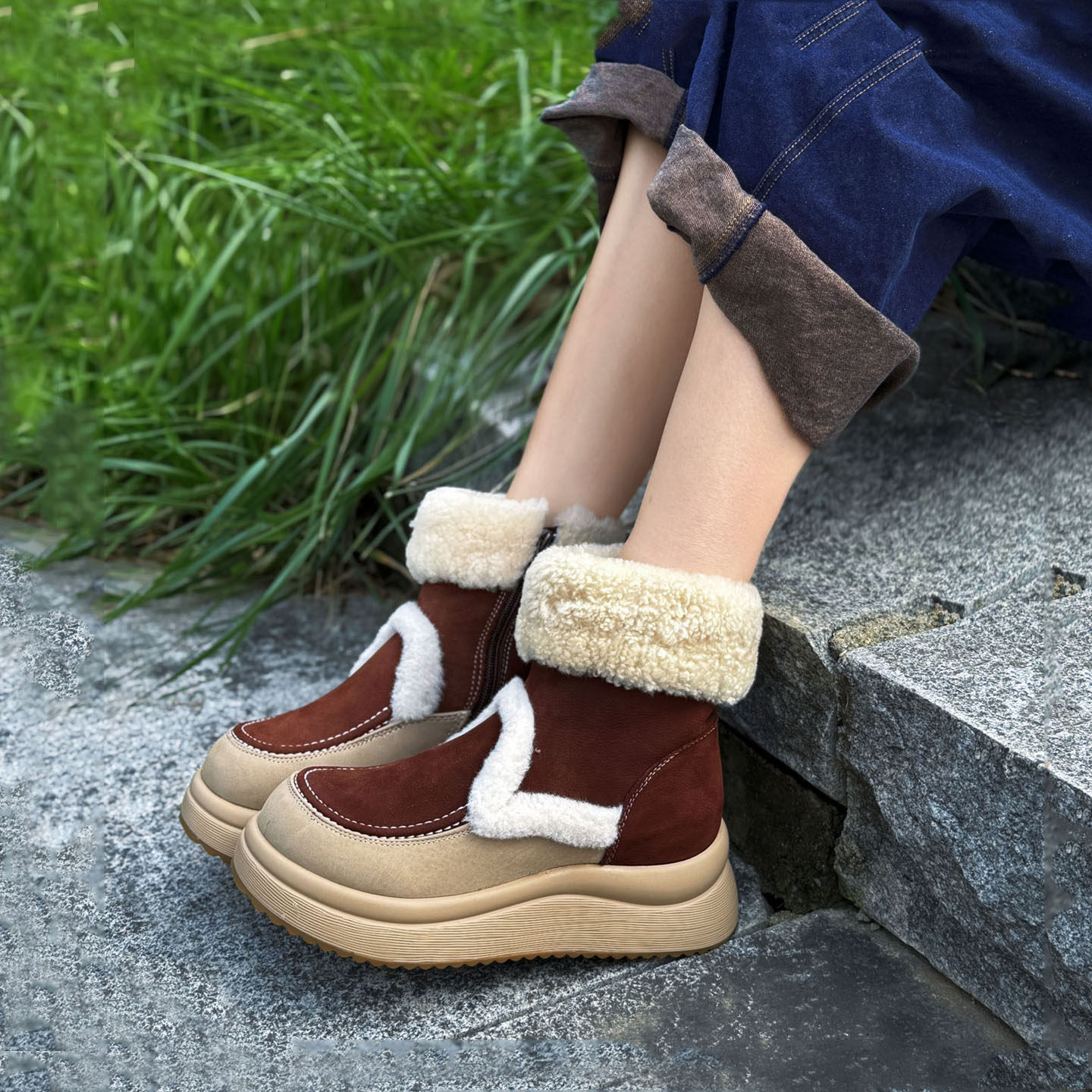原创设计头层牛皮羊毛一体雪地靴女冬季舒适保暖时尚休闲厚底棉靴,女鞋,时尚雪地靴,淘宝优惠券,粉丝福利购,淘宝优惠卷