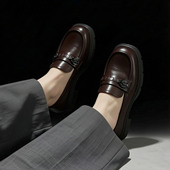 女2026新款 时尚 气质通勤粗跟高跟乐福鞋 高端头层牛皮单鞋 工作皮鞋