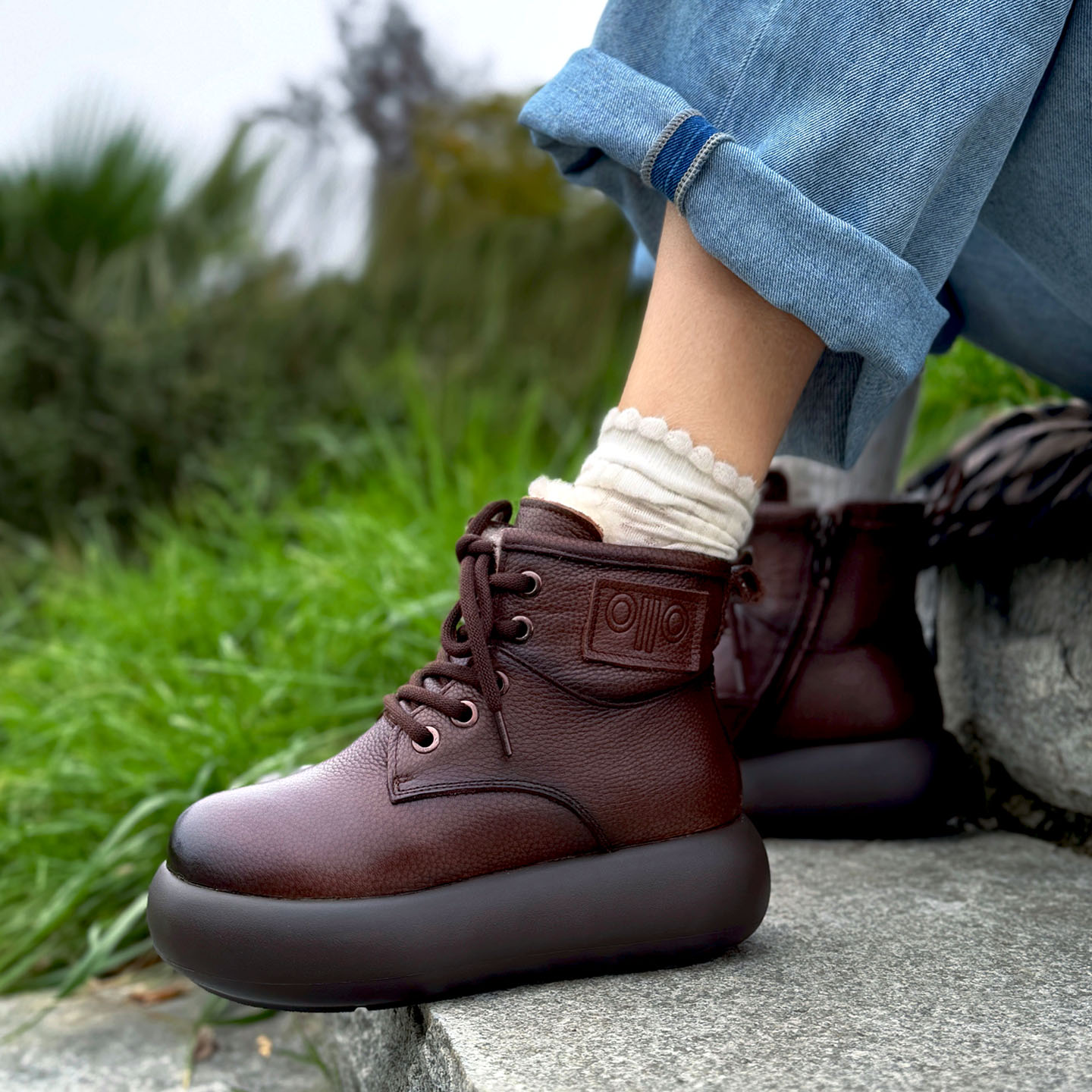 原创设计羊皮毛一体休闲厚底棉靴