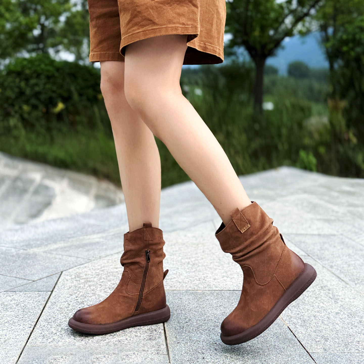 原创手工头层牛皮时尚休闲骑士靴