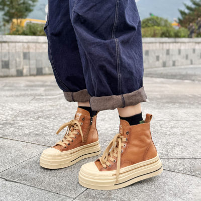 小婉原创头层牛皮时尚休闲高帮鞋