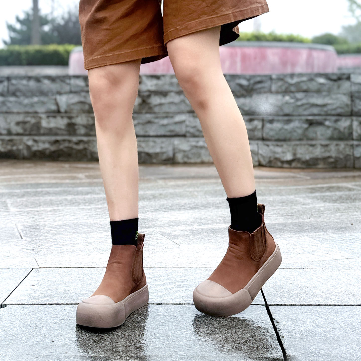 小婉高端品质头层牛皮小短靴女个性丑萌鞋头文艺复古休闲厚底裸靴,女鞋,时装靴,淘宝优惠券,粉丝福利购,淘宝优惠卷