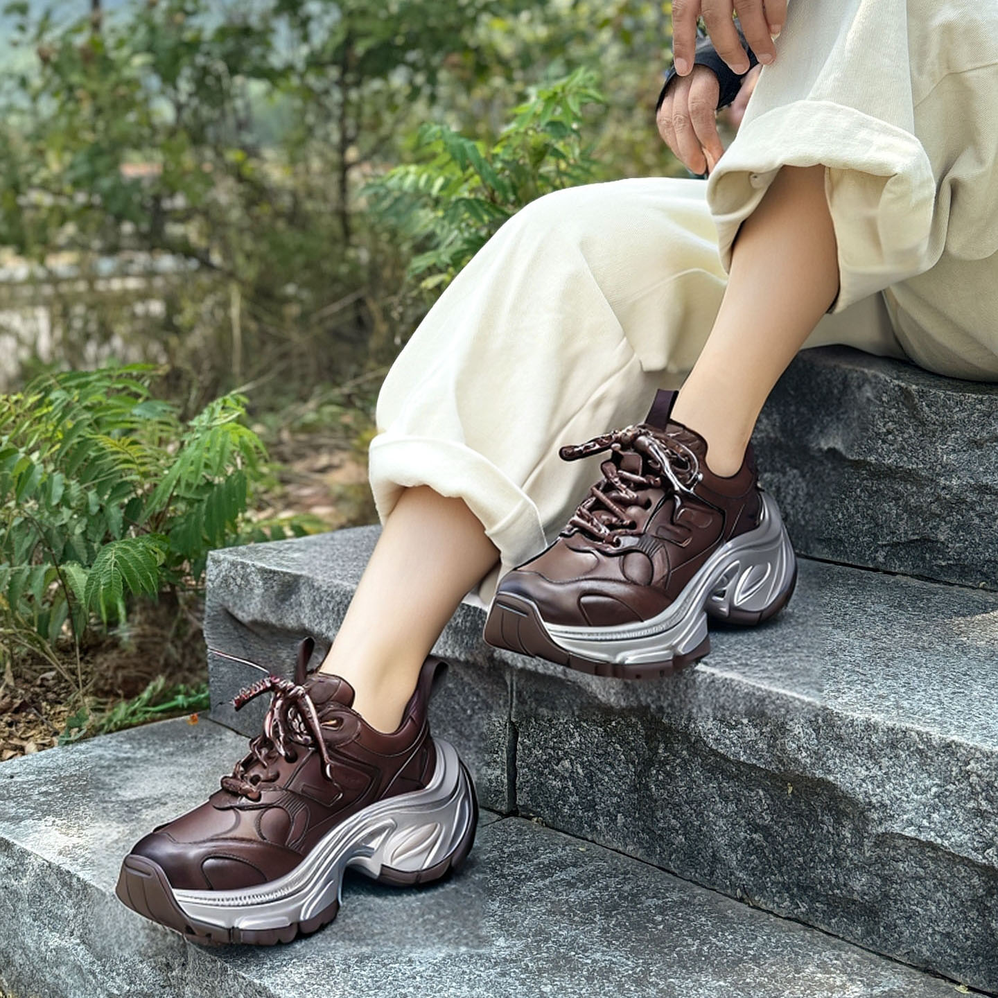 原创手工高端头层牛皮厚底老爹鞋