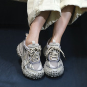 透气镂空休闲厚底榴莲底脏脏鞋 小婉高品质真皮网面老爹鞋 女春夏季
