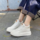 高端头层牛皮高帮小白鞋 休闲板鞋 女秋冬季 系带轻便舒适厚底时尚