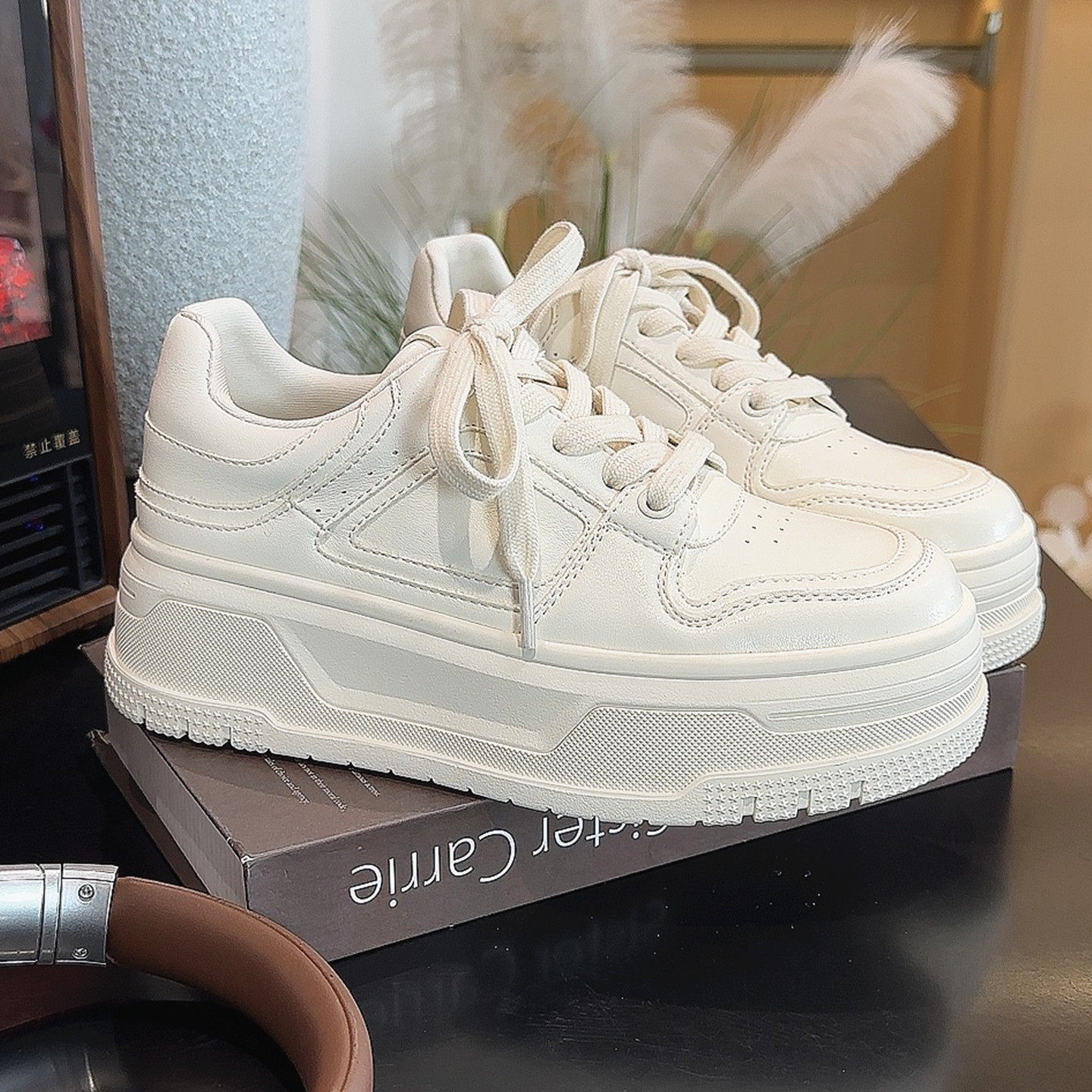 5.5cm增高厚底板鞋女2026新款运动休闲鞋百搭真皮牛皮小白鞋女款,女鞋,休闲板鞋,淘宝优惠券,粉丝福利购,淘宝优惠卷